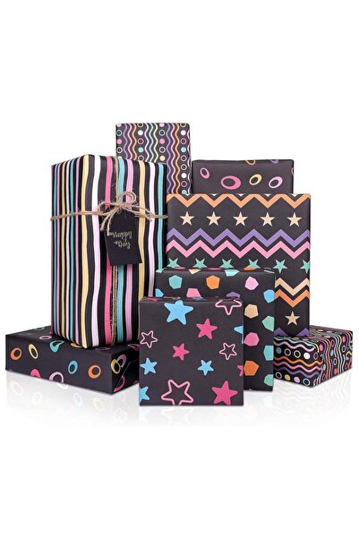 Generic Gift Wrapping Paper,27.5x19.6in 6 Sheets Black Birthday Wrapping Pape...