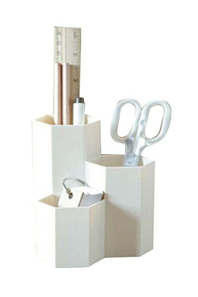 Generic 3-Piece Creative Hexagon Stationery Pen Holder Set Beige