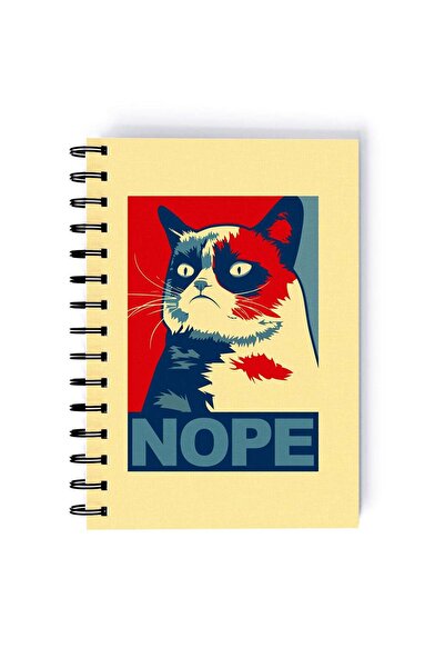 Generic Spiral A5 Notebook Funny Animal Cute Nope Cat Beige Aesthetics