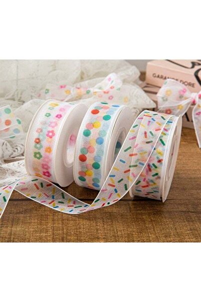 Generic Colorful Dot & Floral Organza Ribbon, Gift Wrapping Ribbon For Cake, ...
