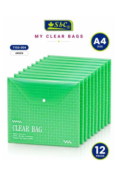 Generic 12-Piece A4 Size Clear Document Bag Green
