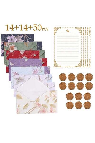 Generic 14Pcs 4x6 Vintage Envelopes Set with 50 Letter Paper, Envelopes for I...