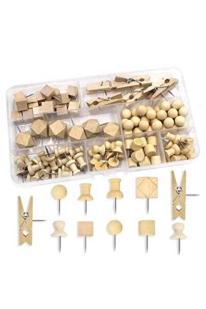 Generic 105 pieces of 8 types of wooden push pins set for office message fixi...