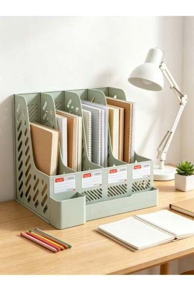Generic Desktop File Holder Organizer with Pen Holder, 4 Vertical Slots Plast...