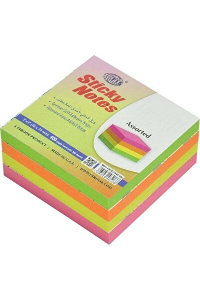 Generic FIS Sticky Note Pads, Assorted Fluorescent Colors, 400 Sheets, 3 x 3 ...