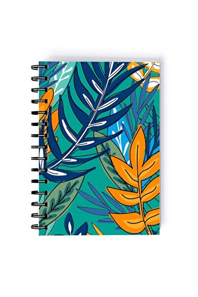 Generic Spiral A5 Notebook Floral Pattern Leaves Green and Blue Aesthetics