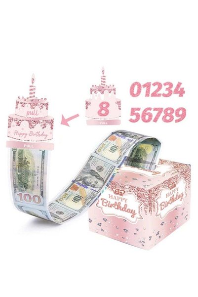 Generic Happy Birthday Surprise Money Pull Box with DIY Stickers, Creative Ca...