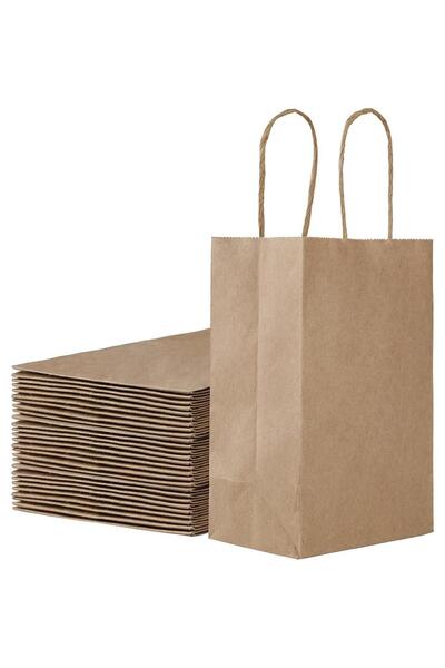 Generic [24 Bags] Kraft Paper bags with handles, 22 x 16 x 8 cm Brown Gift ba...