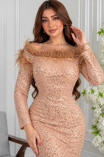 rafeef dress فستان سهره بترتر وريش فاخر
