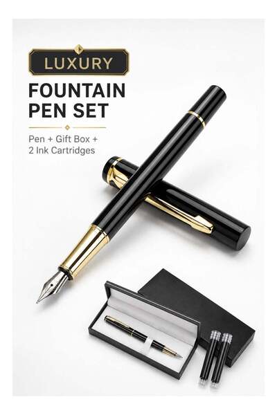 Generic Fountain Pen Set with Gift Box, 0.5mm Fine Nib Metal Fountain Pen, Re...