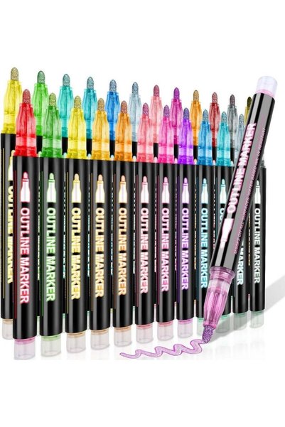Generic 24-Color Outline Markers Glitter Pens, Double Line Shimmer Marker Pen...