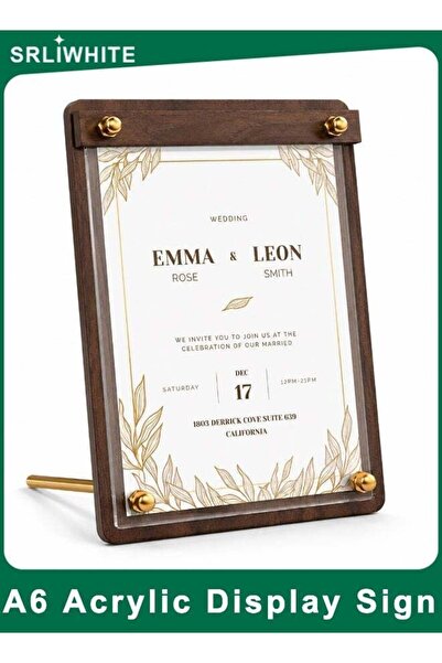 Generic A6 Acrylic Display Sign, Faux Walnut Woodgrain Frame, Clear Acrylic P...