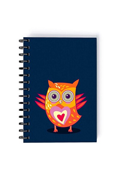 Generic Spiral A5 Notebook Elegant Pattern Flying Owl Blue and Orange Aesthetics