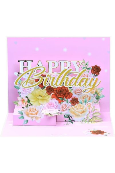 Generic 3D Pop Up Birthday Card for Women, Flower Bouquet with Butterfly Desi...