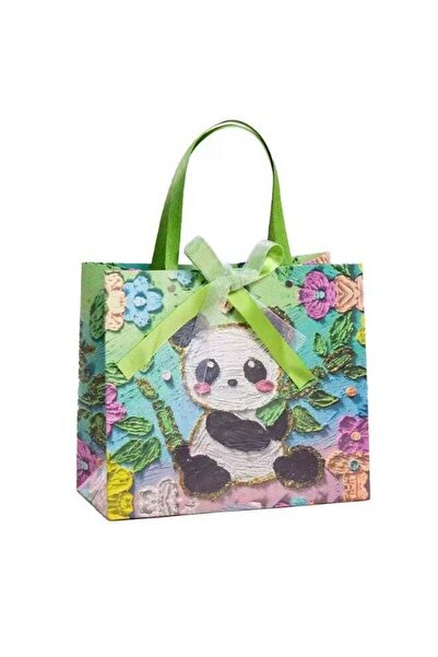 Generic Green Panda Tote Gift bag, Oil Painting GHift Paper Bag, Medium/Small...