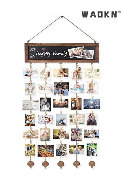 Generic Rustic Wooden Photo Display Board with Blackboard Backdrop & 30 Clips...