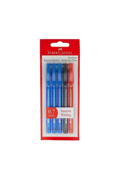Generic FABER-CASTELL TRI-FLOW BALL PEN 0.7MM BLISTER OF 5PC ASSORTED (3 BLUE...