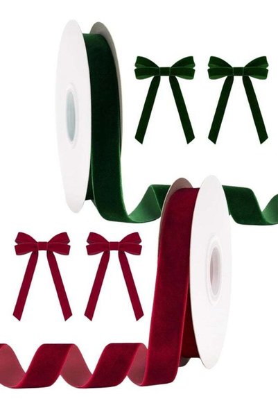 Generic Green Velvet Ribbon & Dark Red Velvet Ribbon Luxurious Soft Velvet Ri...