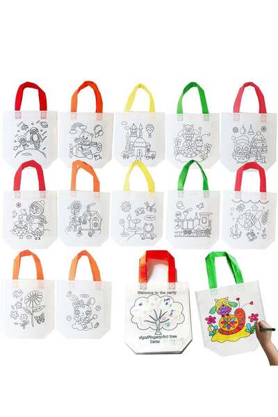 Generic Party Favor Bags, 12 PCS Eco Reusable Coloring Animal Art Party Paper...
