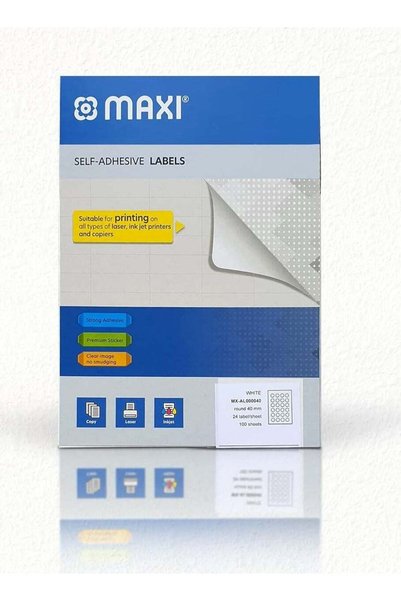 Generic Maxi Self Adhesive Labels 40mm White 24 Labels 100Sheet Round, Premiu...