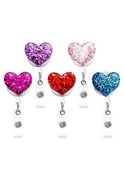 Generic 5PCS Bling Popular Love Heart Retractable Badge Holder, ID Nurse Badg...
