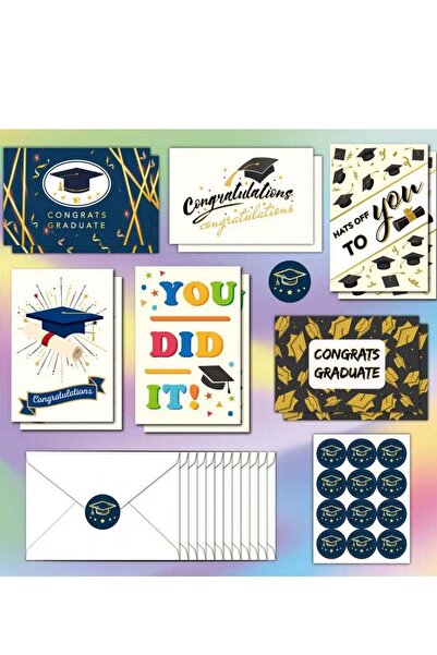 Generic Glitter Graduation Cap Greeting Cards Set for High School College Gra...