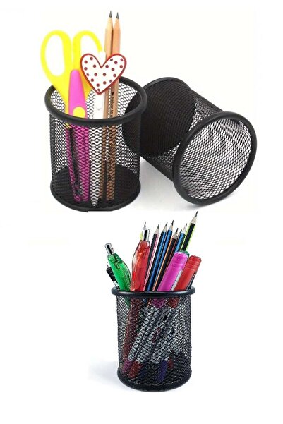 Generic 3-Piece Black Metal Mesh Pen Holder Set – Round Steel Desk Organizer ...