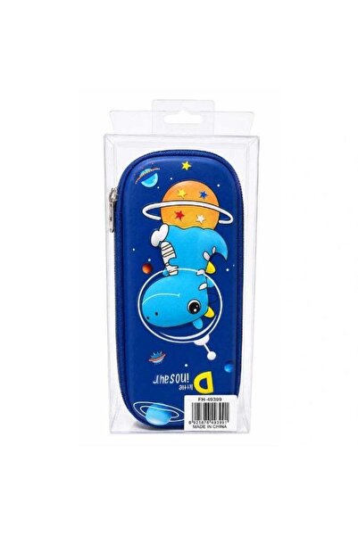 Generic Cute Cartoon Dinosaur Astronaut Printed Pencil Case- Blue