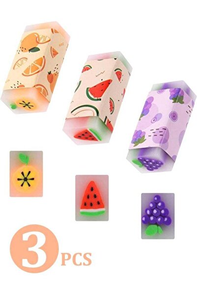 Generic Cute Fruit Erasers 3Pcs Plastic Pencil Eraser Rubbers Long Lasting Er...