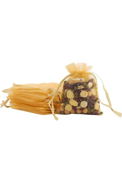 Generic REDDOTGIFT Pack of 100 Gold Drawstring Organza Pouches - 7x9cm Gift Bags