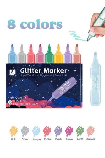 Generic 8 pcs Metallic Glitter Highlighters, Subtle Colors with Chisel Tips, ...