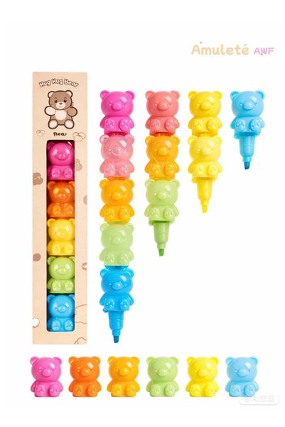 Generic 6 Color Bear Highlighter Set, Stackable Cute Cartoon Highlighters, Ch...