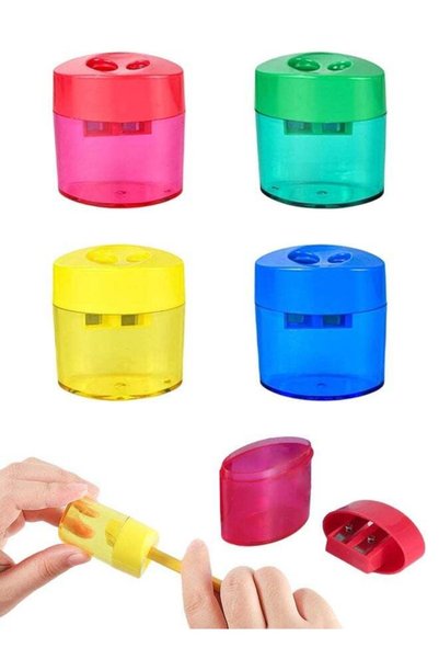 Generic 4 PCS Pencil Sharpeners With Lid, Dual Holes Compact Colored Handheld...