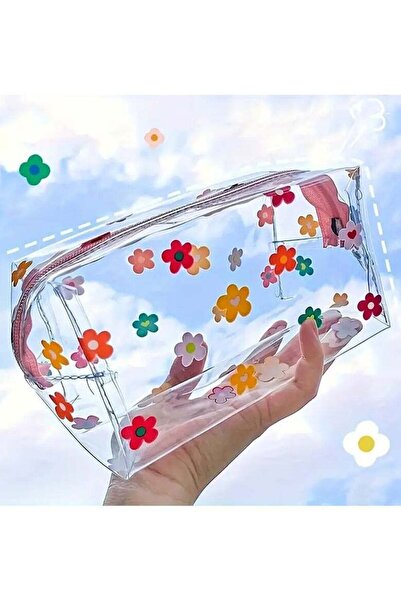 Generic Transparent Flower Pencil Case - Portable Cosmetic Bag with Cartoon D...
