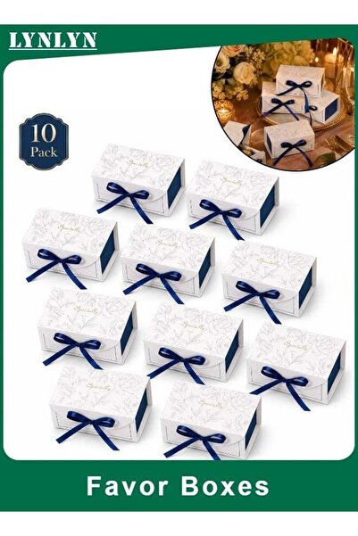 Generic 10 Pack Elegant Gift Boxes, Wedding Favor Boxes, Blue Ribbon Candy Bo...