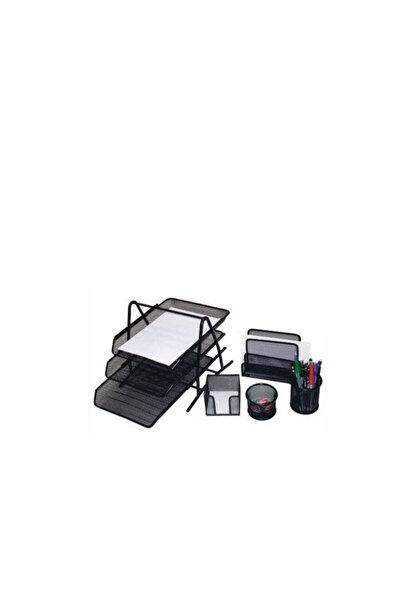 Generic Mesh Executive Desk Organizer 5-Piece Set - Black Metal Finish