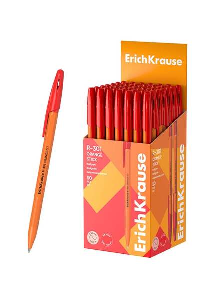 Generic 50-Piece R-301 Orange Stick Ballpoint Pens 0.7mm Tip Red Ink