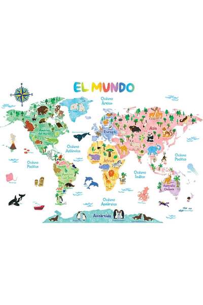 Generic ARS® Animal World Map Wall Decals - Peel & Stick Removable Nursery Decor