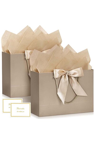 Generic 2PCS Champagne Large Gift Bags, Paper Bags with Ribbon, Greeting Card...
