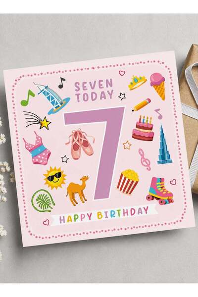Generic Happy 7th Birthday Greeting Card, Number Seven Celebration Design for...