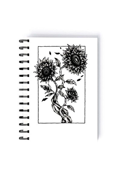 Generic Dandelion Flower Rectangle Spiral A5 Notebook Black/White