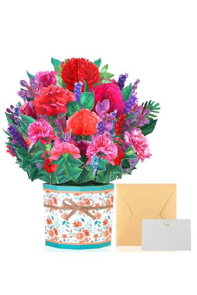 Generic Pop Up Flowers Bouquet Card Carnation Bouquet 3D Pop Up Flowers Greet...