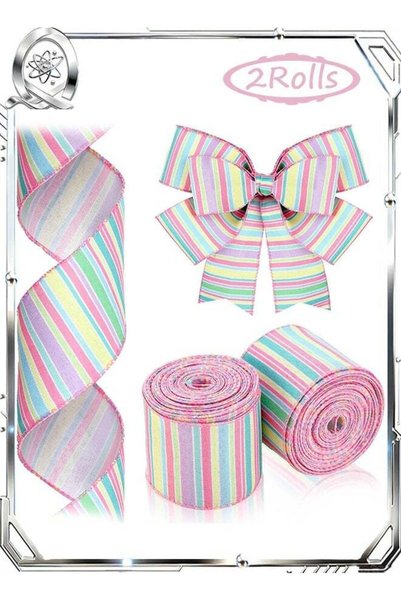 Generic 2 PCS Ribbon Wrapping, Colorful Canvas Fine Stripes, Horizontal Strip...