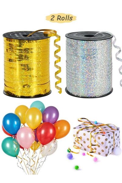 Generic 2 Rolls 250 Yards Gold Crimped Curling Ribbon Shiny Metallic Balloon ...