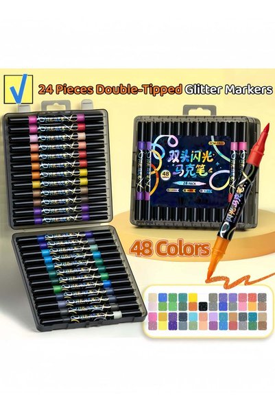 Generic 48 Colors Dual Tip Glitter Markers, 24 Pack Double Ended Sparkle Brus...