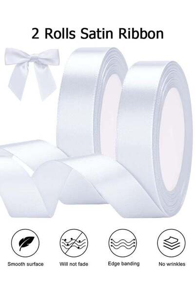 Generic 2 Rolls White Satin Ribbon - 20mm x 22M Fabric Satin Ribbon for Gift ...