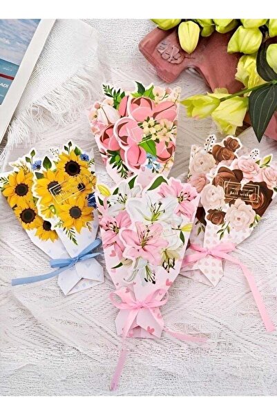 Generic 4pcs Greeting Card 3D Bouquet Bow Greeting Card for Back Gift Birthda...