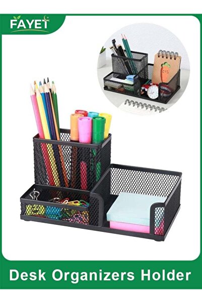 Generic Black Mesh Desk Organizer Pencil Holder with Sticky Notes Slot, Metal...