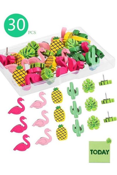 Generic 30 Pieces Decorative Thumb Tacks Cute Push Pins Flamingo Pineapple Ca...