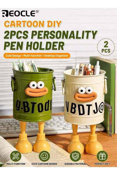 Generic 4PCS Cartoon Design Pen Holder Set with Vintage Style and Multi-Slot ...